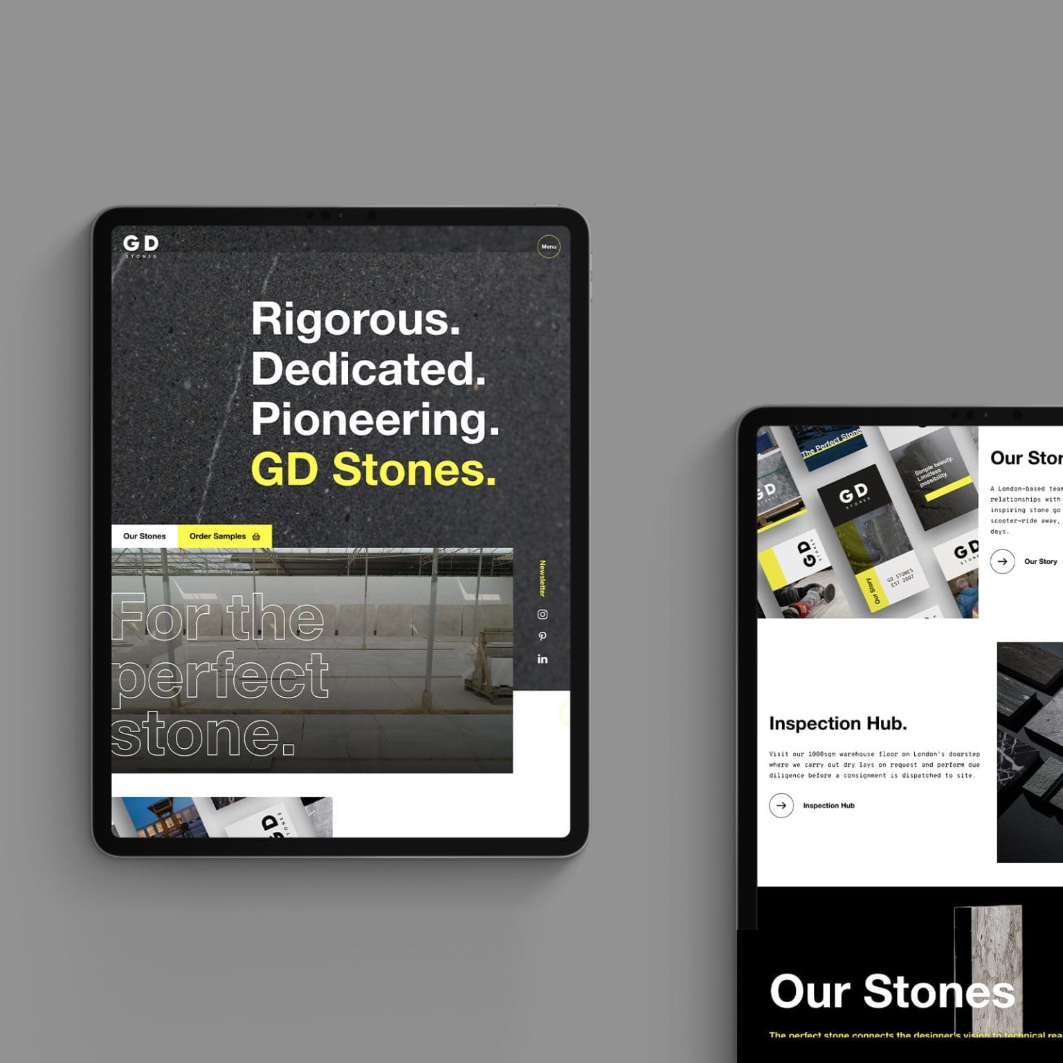 GD Stones dynamic web design on iPads imagery showcasing their website