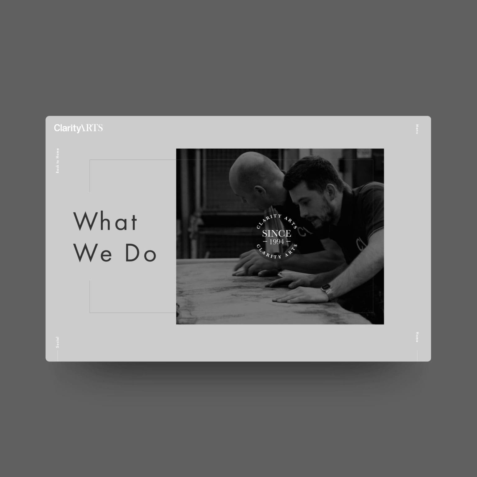 Clarity Arts web design 'what we do' layout created and designed by bluestone98