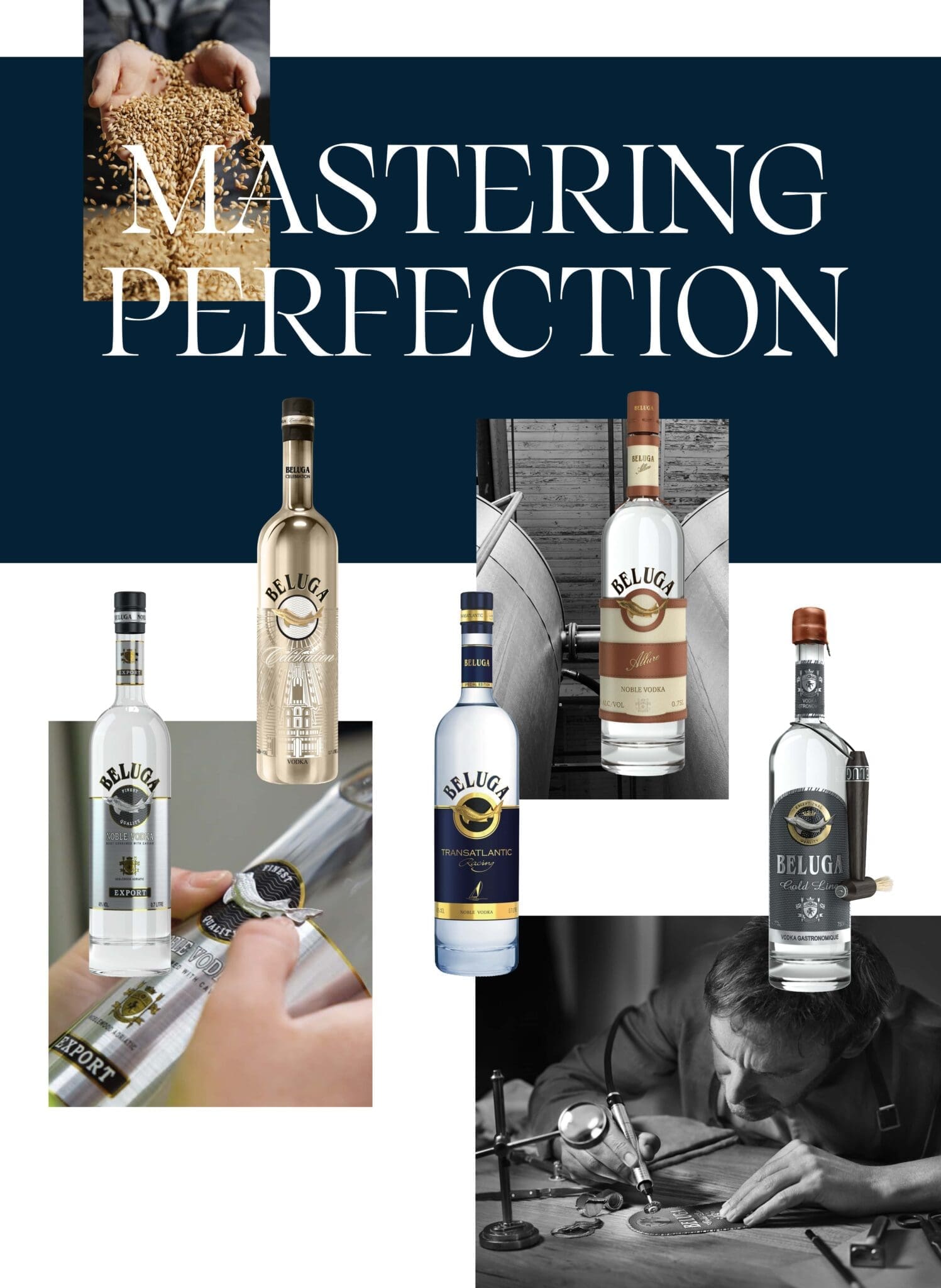 The Beluga Vodka range photographed for the new web design for Noblewood Spirits