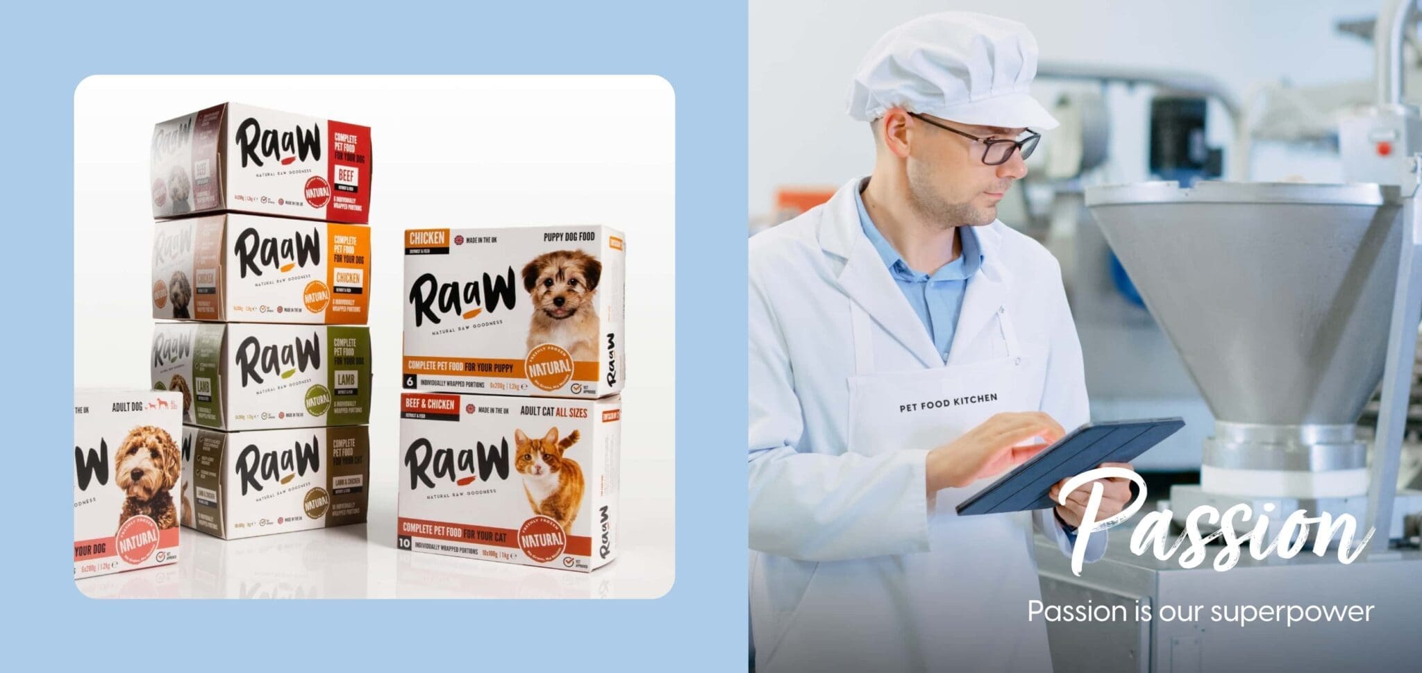 Pet Food Kitchen - Passion is our superpower photography banner for the new Pet Food Kitchen website